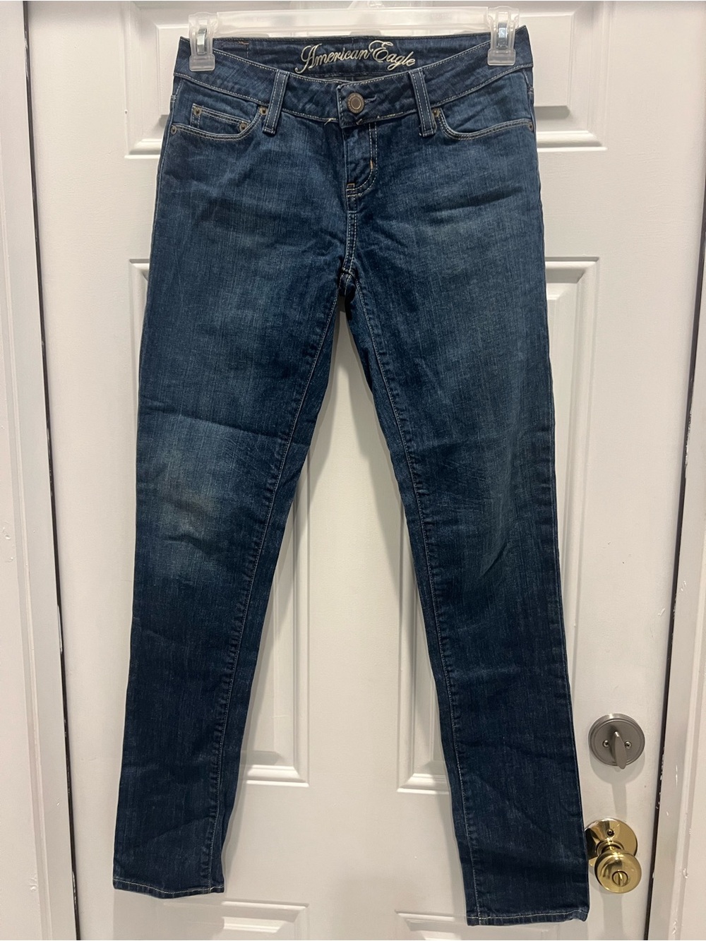 American Eagle Women Skinny Jeans Size 4 Dark Wash Low Rise 33” Inseam #886